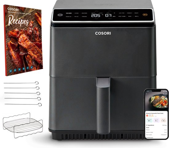 Cosori Dual Blaze Airfryer - XXL Heteluchtfriteuse 6.4L - Boven & onderwarmte - App Connected - Antraciet